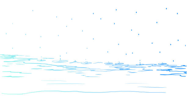 RainOnTheWaterSurfaceBlue Sketch illustration of rain droplets falling on the water surface of a lake, river or ocean wave water clipart stock illustrations