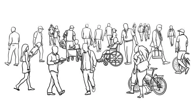 Vector illustration of Very Large Crowd Sketching