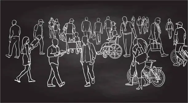 Vector illustration of Very Large Crowd Sketching Chalkboard