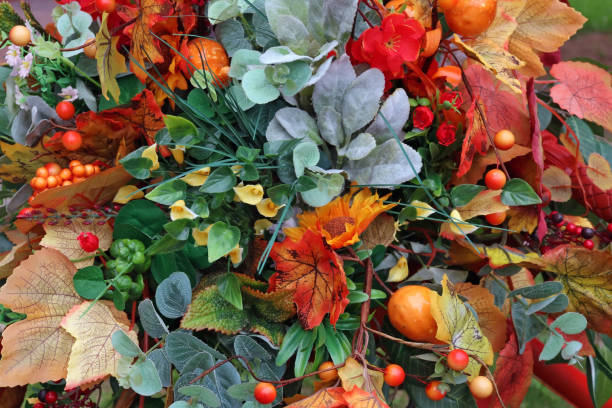 istock Autumn leaves  flower and berries   background 1278899792