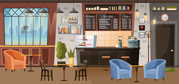 Coffeehouse Interior Design with Chairs and Tables
