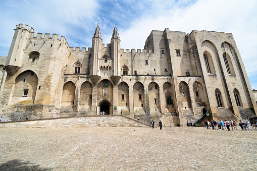 Facade of the Palais des Papes is the papal residence in Avignon, France