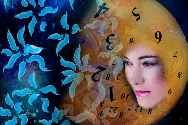 istock Woman full moon and numbers, numerology 1278910524