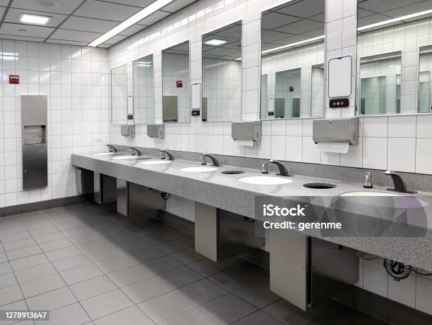 Public Restroom Stock Photo - Download Image Now - Public Restroom, Bathroom, School Building
