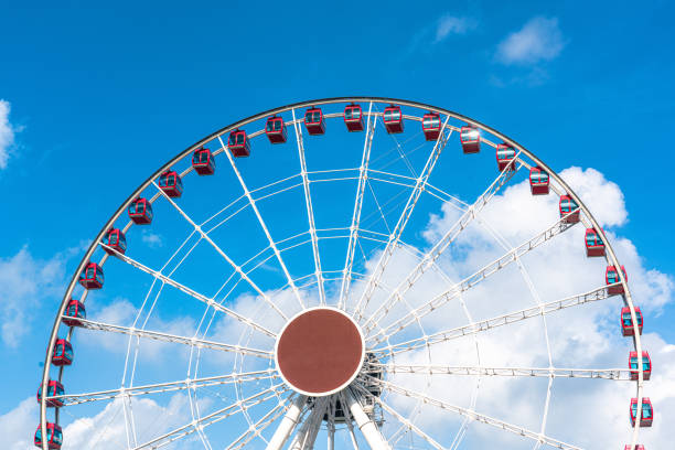 istock White ferris wheel on a blue pastel sky background 1278916666