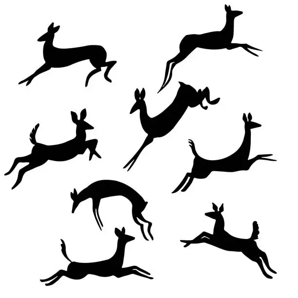 Vector illustration of Jumping Female Deer Vector Set