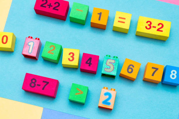 istock child kid colorful education toys cubes with numbers math pattern background on the bright background. Flat lay. Childhood infancy children babies concept. 1278917766
