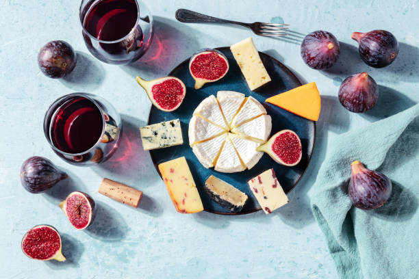 istock Wine and cheese, a flat lay with copy space, shot from the top 1278918319