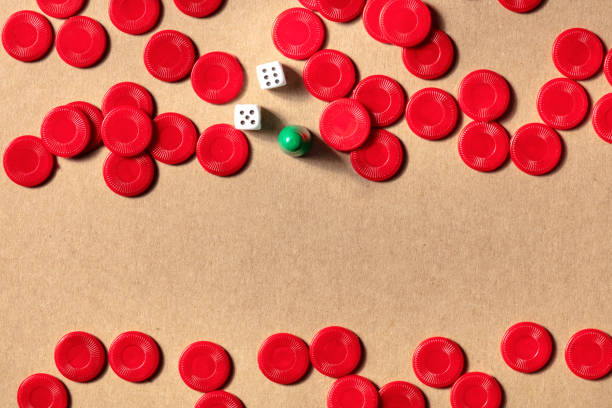 istock Board games design template, many red playing pieces, shot from the top with a place for text 1278919016
