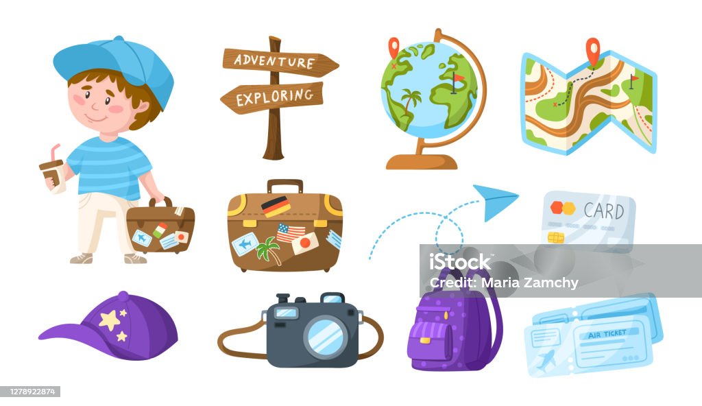 Ilustración de Colección De Viajes De Dibujos Animados O Vacaciones y más Vectores Libres de Derechos de Explorador - iStock Ilustración de Colección De Viajes De Dibujos Animados O Vacaciones y más Vectores Libres de Derechos de Explorador - iStock