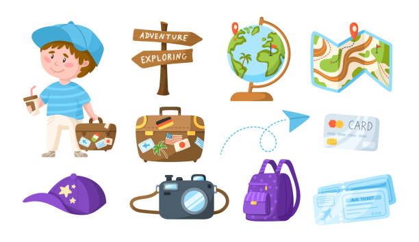 cartoon travel lub kolekcja vacation - photograph travel people traveling luggage stock illustrations