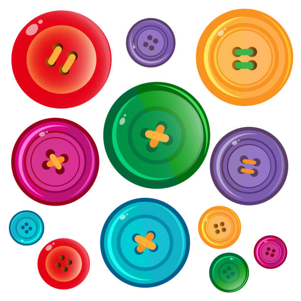 ilustrações de stock, clip art, desenhos animados e ícones de color images of buttons on a white background. set of vector illustrations. - needle thread sewing red