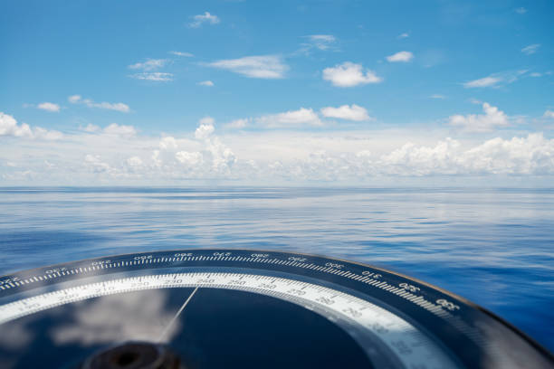 istock Compass on ship boat blue summer sea ocean day with bright sky. 1278930252
