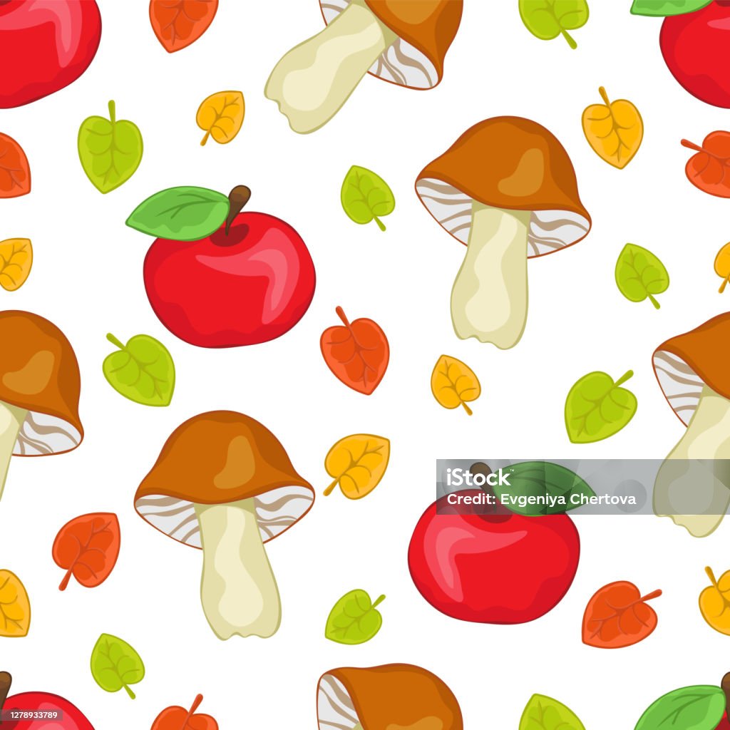 Ilustración de Manzanas Setas Y Hojas Patrón Sin Costura Dibujo A Mano De Dibujos Animados Colorido Fondo Del Bosque De Otoño Para El Diseño De Impresiones De Los Niños Tela Fondos De Ilustración de Manzanas Setas Y Hojas Patrón Sin Costura Dibujo A Mano De Dibujos Animados Colorido Fondo Del Bosque De Otoño Para El Diseño De Impresiones De Los Niños Tela Fondos De