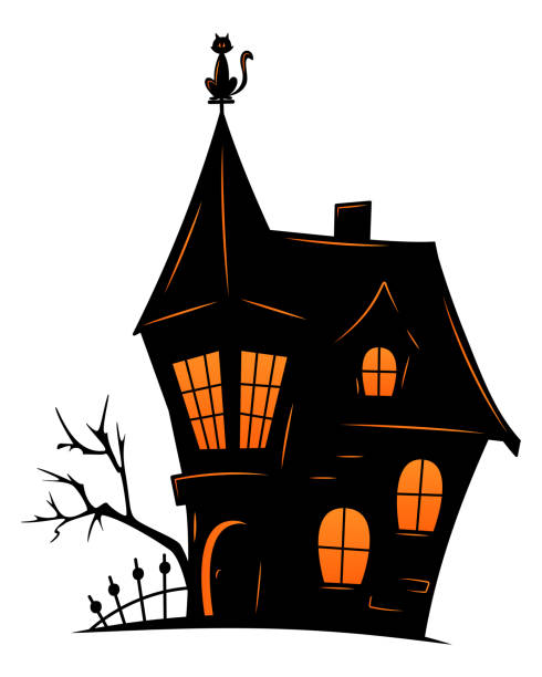старый дом с привидениями на хэллоуин. векторный силуэт страшного старого дома. - haunted house stock illustrations
