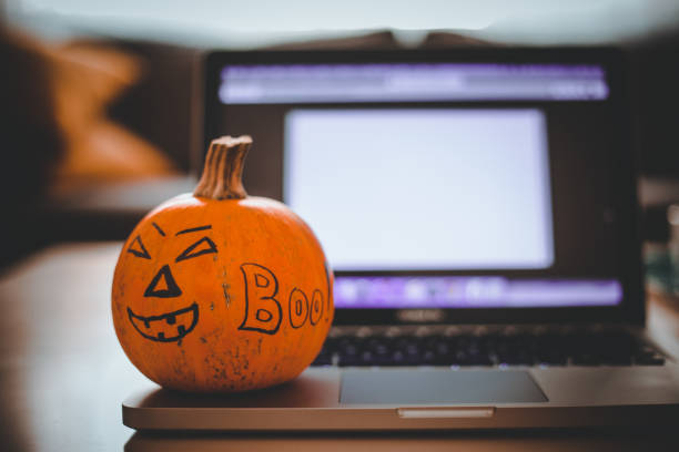 istock Video call for Halloween on laptop 1278936089