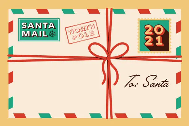 Vector illustration of Santa Air Mail Christmas Letter 2021 Stamp Vintage Holiday Illustration