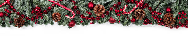 istock Christmas fir and decorations on white 1278938481
