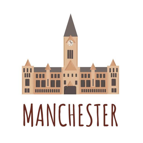 Town Hall building of Manchester. Vector illustration of famous United Kingdom city, flat style. Travel landmark of Great Britain icon Town Hall building of Manchester. Vector illustration of famous United Kingdom city, flat style. Travel landmark of Great Britain icon. government drawings stock illustrations