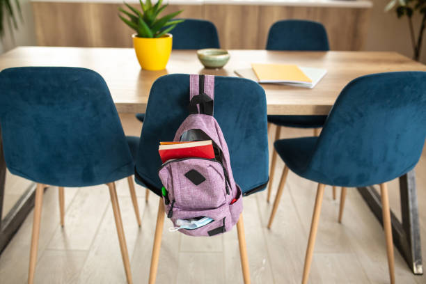 istock School backpack hanging on chair at dining room 1278941639