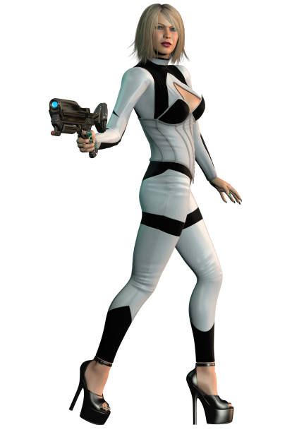 istock Futuristic soldier with a gun, 3d illustration 1278947096