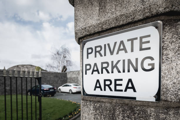 istock Private Parking Area sign on a stone pillar 1278948837