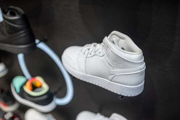 Fashionable white sneaker in a store window