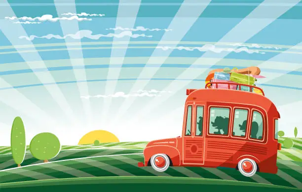 Vector illustration of Vintage travel bus