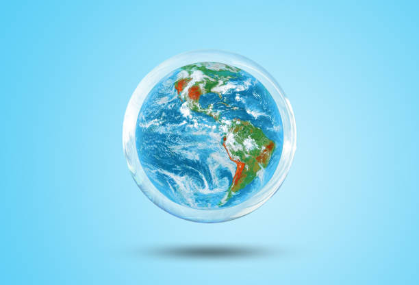 istock Ecology and Environment Concept : Blue earth in water bubble that floating over blue background. 1278951308