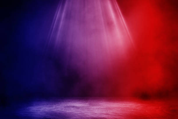 istock Studio dark room with fog or mist and lighting effect red and blue on concrete floor grunge texture background. 1278951448