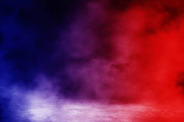 istock Studio dark room with fog or mist and lighting effect red and blue on concrete floor grunge texture background. 1278951477