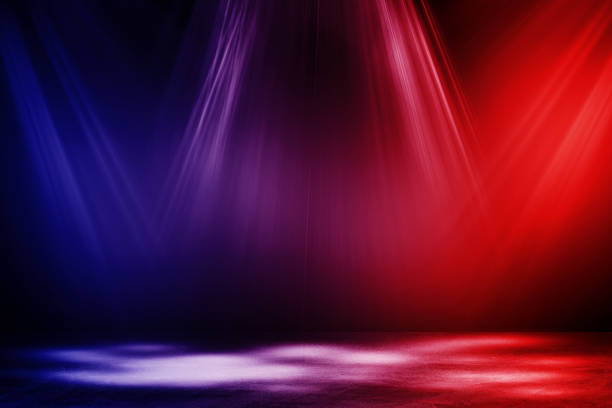 istock Studio dark room with fog or mist and lighting effect red and blue on concrete floor grunge texture background. 1278951485