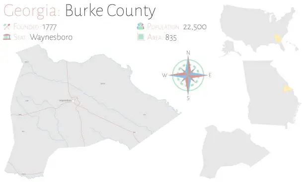 Vector illustration of Map of Burke County in Georgia