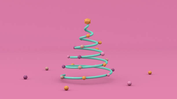 istock Minimalist christmas tree. Glowing decoration. Pink background. Abstract illustration, 3d render. 1278954510