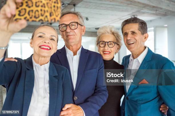 Successful Business People Taking Selfie Stock Photo - Download Image Now - Senior Adult, Men, Selfie