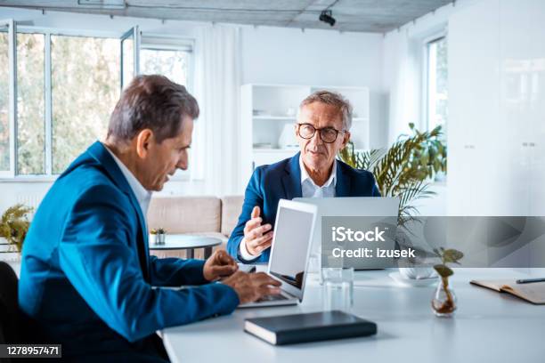 Two Senior Businessmen In The Office Stock Photo - Download Image Now - Business, Business Meeting, Office