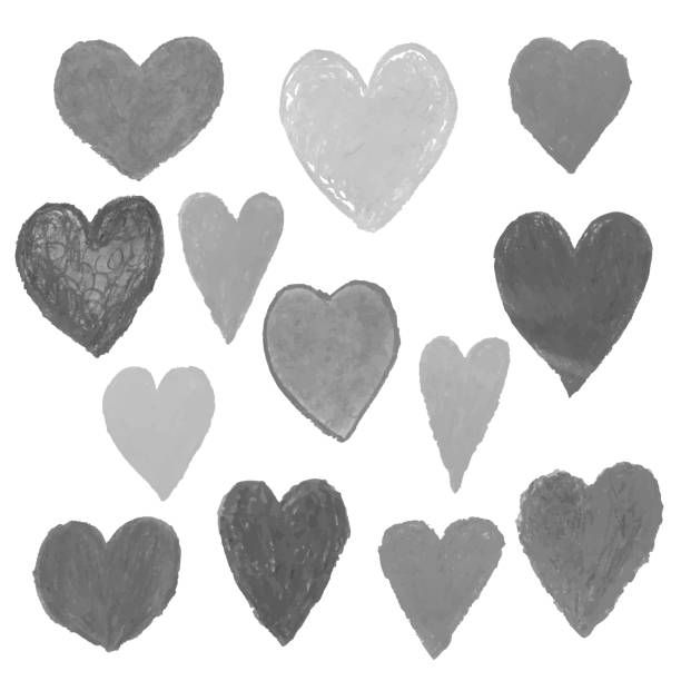 istock Set with gray illustrations of heart shape drawn with chalk pastels isolated on white background. 1278957644