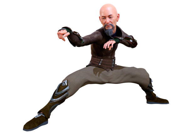 3D rendering of an Asian man exercising kung fu isolated on white background