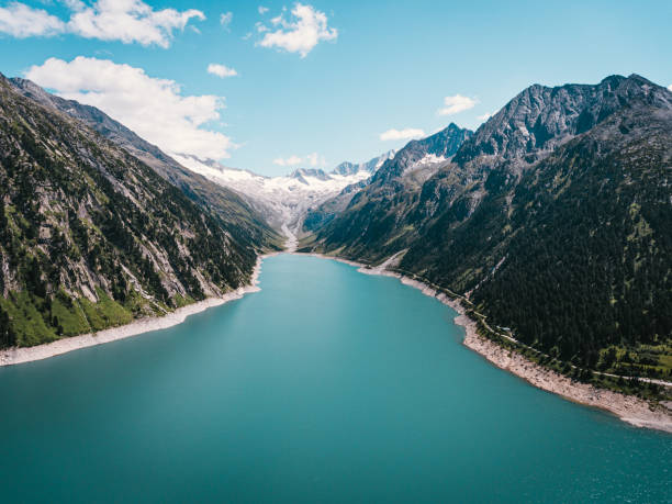 Schlegeis Reservoir in the Zillertal, Zillertal Alps, Tyrol, Austria stock photo