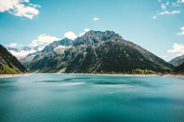 Schlegeis Reservoir in the Zillertal, Zillertal Alps, Tyrol, Austria stock photo