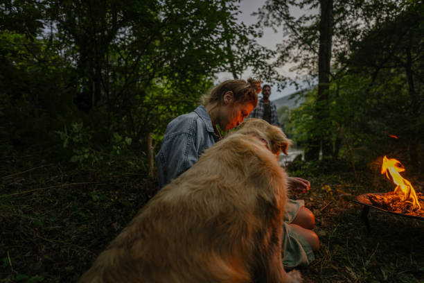 istock Young couple camping in the woods 1278962019