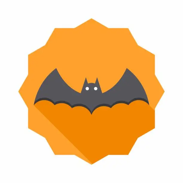 Vector illustration of Halloween bat icon with glowing eyes, Halloween holiday.