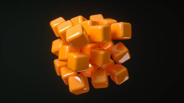 Lots Of Orange Plastic Look Cubes, Abstract Technological Concept, 3d Rendering