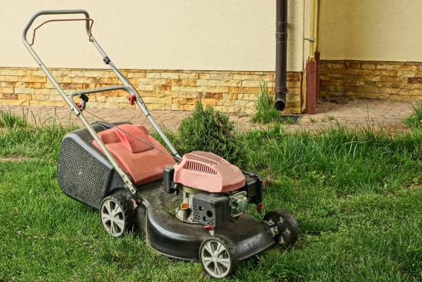 istock one lawn mower on the green grass 1278965432