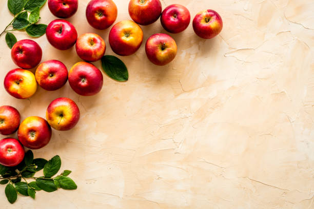 istock Layout of fresh red apples. Top view, copy space 1278967055