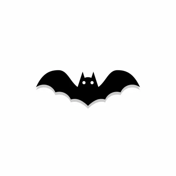 Vector illustration of Halloween bat icon with glowing eyes, Halloween holiday.