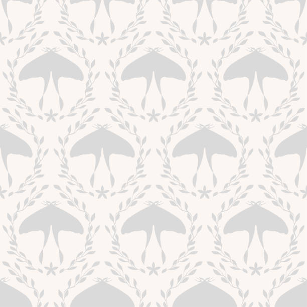 istock Light beige butterfly. Cozy floral damask seamless pattern. Vector gray branches with leaves modern farmhouse. 1278969867