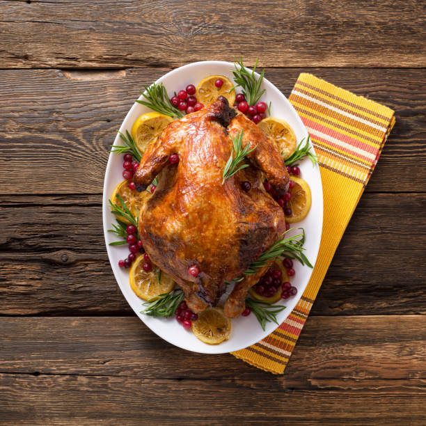 istock Thanksgiving chicken on wooden table gala dinner 1278972196