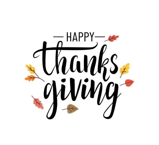 Happy Thanksgiving beautiful vector lettering greeting card template with autumn leaves Happy Thanksgiving beautiful vector lettering greeting card design template with autumn leaves thanksgiving holiday drawings stock illustrations