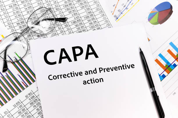 istock Text CAPA. Concept image of Business Acronym CAPA Corrective and Preventive action written on the sheet. pen, glasses, documents, graphics. Business concept. 1278974937